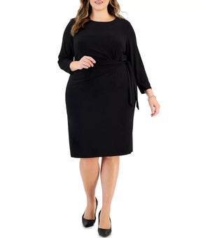 Kasper Plus Size 3X Anise Faux-Wrap 3/4-Sleeve Dress Black MSRP $99