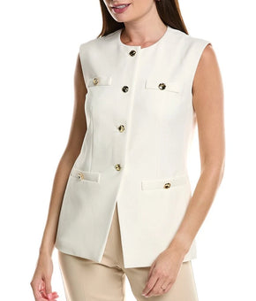 Anne Klein Women's Stretch Crepe Four Button Tailored Vest Ivory Size 14 $129