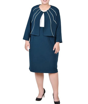 NY Collection Jacket and Dress, 2 Piece Set Mallard Dark Green Plus Size 18W