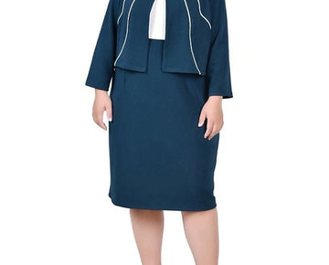 NY Collection Jacket and Dress, 2 Piece Set Mallard Dark Green Plus Size 20W