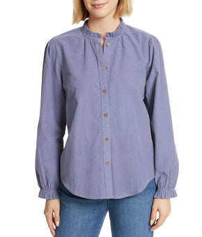 Gloria Vanderbilt Women's Cotton Ruffle-Trim Blouse Blue Size S