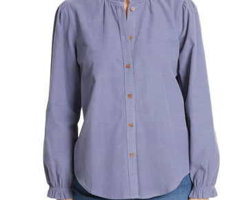 Gloria Vanderbilt Women's Cotton Ruffle-Trim Blouse Blue Size S