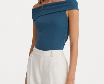 Ralph Lauren Stretch Jersey Off The Shoulder Top Blue Size S MSRP $90