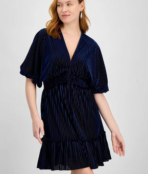 Taylor Women's Velvet Burnout Smocked Fit Flare Dress Navy Blue Size 6 MSRP $128