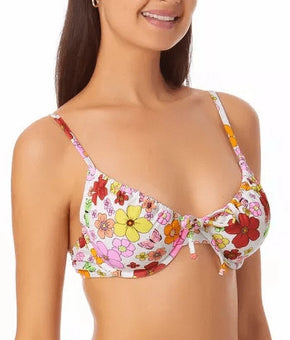 California Waves Junior's Underwire Bikini Top Swimsuit White Flower Size S