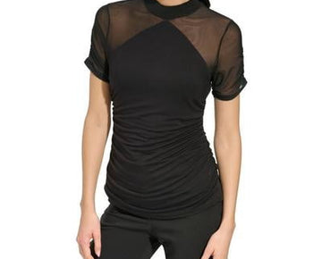 Dkny Women's Mesh-Sleeve Mock Neck Top - Black Size M