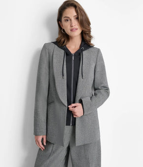 DKNY Women¡¯s Layered-Look Hoodie Herringbone Jacket Gray Size 12 MSRP $189