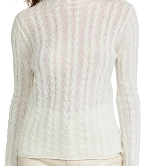 Theory Women's Cable Mock Neck Cashmere Sweater, Ivory, Off White, Size L $295