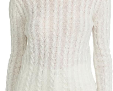 Theory Women's Cable Mock Neck Cashmere Sweater, Ivory, Off White, Size L $295