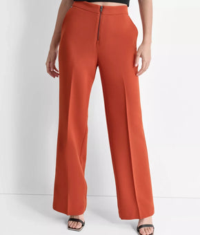 DKNY Women's Front-Zip Wide-Leg Trousers Brick Brown Size 6 MSRP $99