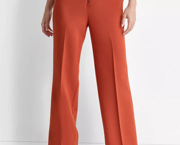 DKNY Women's Front-Zip Wide-Leg Trousers Brick Brown Size 6 MSRP $99
