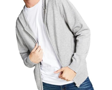 And Now This Mens Knit Zip Front Hooded Sweater Gray Size L