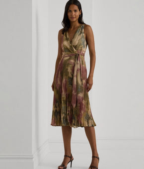 Lauren Ralph Lauren Sleeveless Floral Metallic Dress clay tan Brown Size 6 $295