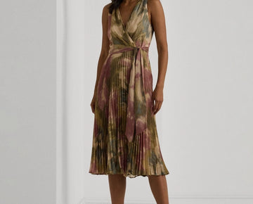 Lauren Ralph Lauren Sleeveless Floral Metallic Dress clay tan Brown Size 6 $295