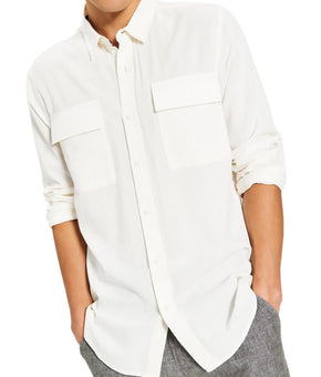 Sun + Stone Mens Textured Collared Button-Down Shirt Size L White