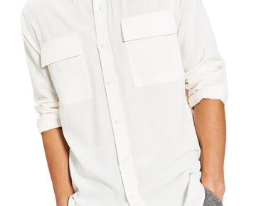 Sun + Stone Mens Textured Collared Button-Down Shirt Size L White