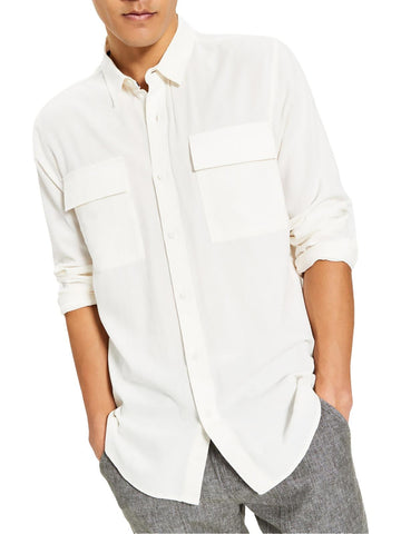 Sun + Stone Mens Textured Collared Button-Down Shirt Size L White