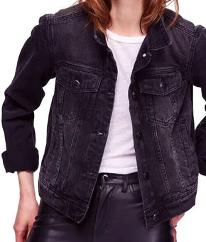Free People Womens Rumors Jean Faded Denim Jacket Black Size S MSRP $98
