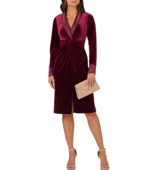 Adrianna Papell Velvet Twist-Front Tuxedo Dress Red burgundy Size 4 MSRP $179