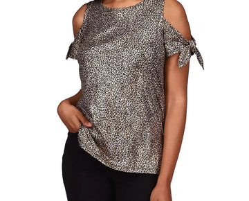 Michael Kors Foil Cold-Shoulder T-Shirt Gold Black Size M MSRP $58