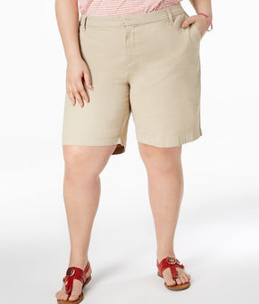 TOMMY HILFIGER $59 Womens New 1100 Beige Chino Shorts 24W Plus B+B