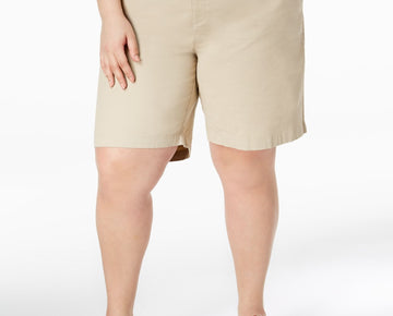TOMMY HILFIGER $59 Womens New 1100 Beige Chino Shorts 24W Plus B+B