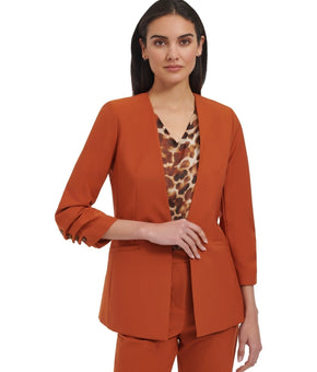 Calvin Klein Petite Stretch Open Front 3/4-Sleeve Blazer Brown Size 4P MSRP $149