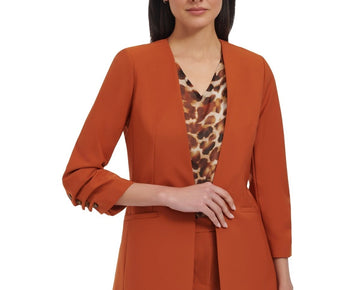 Calvin Klein Petite Stretch Open Front 3/4-Sleeve Blazer Brown Size 4P MSRP $149