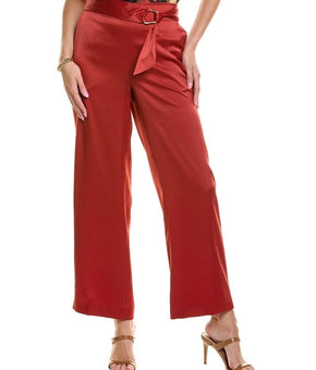 Anne Klein Pull On High Rise Belted Wide Leg Satin Pants Brick Brown Size M $99