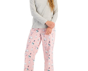 Charter Club V-Neck T-Shirt & Flannel Pants Pajama Set Grey Pink Size M MSRP $60