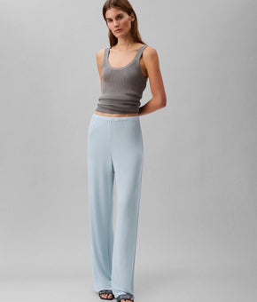Calvin Klein Wide Leg Dress Pants Womens Size M Blue Soft Jersey Pull On $119