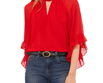 Vince Camuto Cutout Flutter-Sleeve Top Red Size 2XS MSRP $89