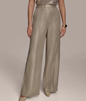 Donna Karan New York Women's Metallic Linen Wide-Leg Pants Gold Size 2 MSRP $129
