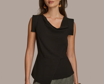 Donna Karan Women's Sleeveless Asymmetric Blouse Black Size L MSRP $99