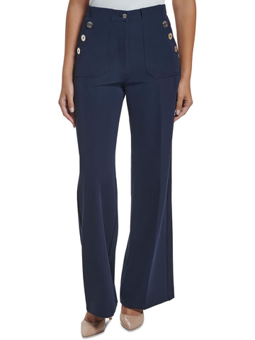 Tommy Hilfiger Womens Button Sailr Wide Leg Pants Blue Size 6