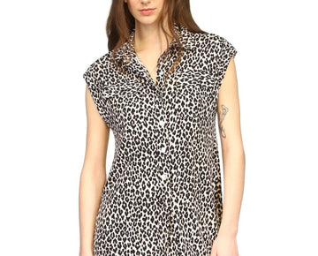 Michael Kors Women's Cheetah-Print Snap-Front Utility Top Black Size M MSRP $110
