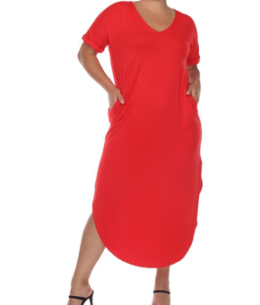 White Mark Womens Plus Slit Knit T-Shirt Dress Size 3X Red