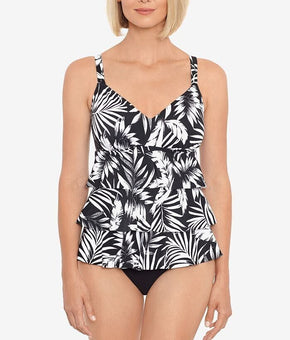 SWIM SOLUTIONS Triple-Tier Tummy-Control One-Piece Swimsuit Black Plus Size 24W