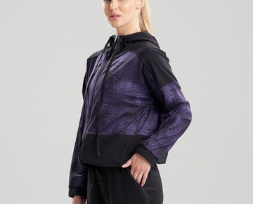 Josie Natori Interlocked Hooded Jacket Purple Black Size L MSRP $88