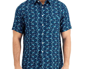 TASSO ELBA Men's Cellula Tile Printed Shirt Blue Size XL MSRP $65