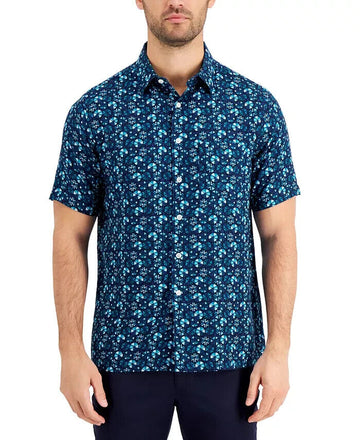 TASSO ELBA Men's Cellula Tile Printed Shirt Blue Size XL MSRP $65