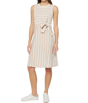 Three Dots Women's Karen Cotton Striped Side-Tie Dress Beige Taupe Size XS $88