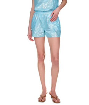 MICHAEL KORS Shine Women's Cotton Foil-Print Shorts Turquoise Blue Size S $84