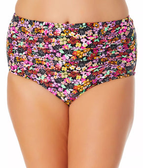 California Waves BLACK MULTI Ditsy-Print High-Waist Swim Bottom, US 2X (20/22)