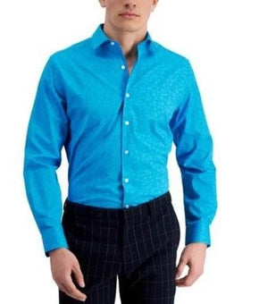 Bar III Dress Shirt Blue Slim Fit Organic Cotton Floral Size 14/14.5 S MSRP $65