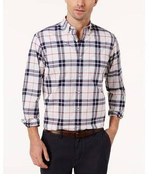 Club Room Men's Perry Plaid Stretch Shirt with Pocket White Size XXL MSRP $55