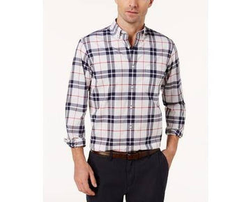 Club Room Men's Perry Plaid Stretch Shirt with Pocket White Size XXL MSRP $55