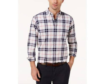 Club Room Men's Perry Plaid Stretch Shirt with Pocket White Size XXL MSRP $55