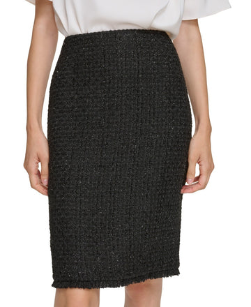 Calvin Klein Tweed Fringe-Trim Pencil Skirt Black Petite Size 2P MSRP $89
