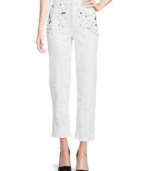 Karl Lagerfeld Paris Women's Embellished Cropped Jeans Size 14 White $129